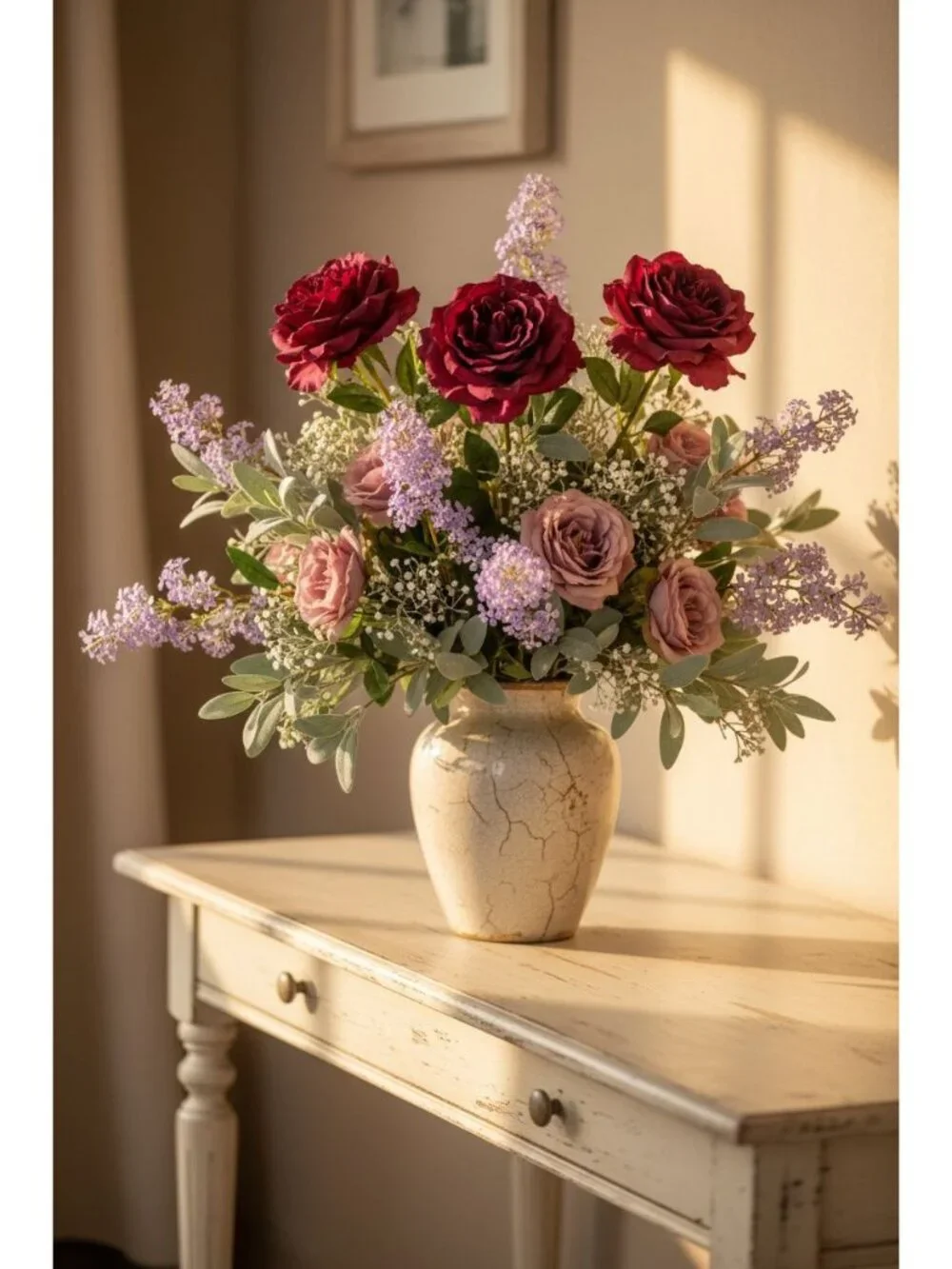 Artificial Lilac Stems Set of 2, 30 Inch Lavender Filler Flowers, Cottage Farmho